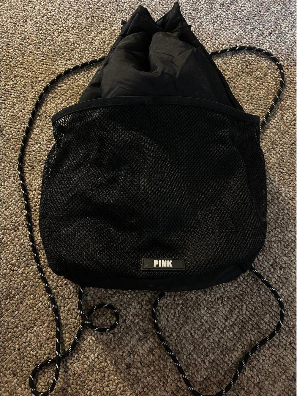 Victoria's Secret PINK Black Mesh Drawstring Backpack